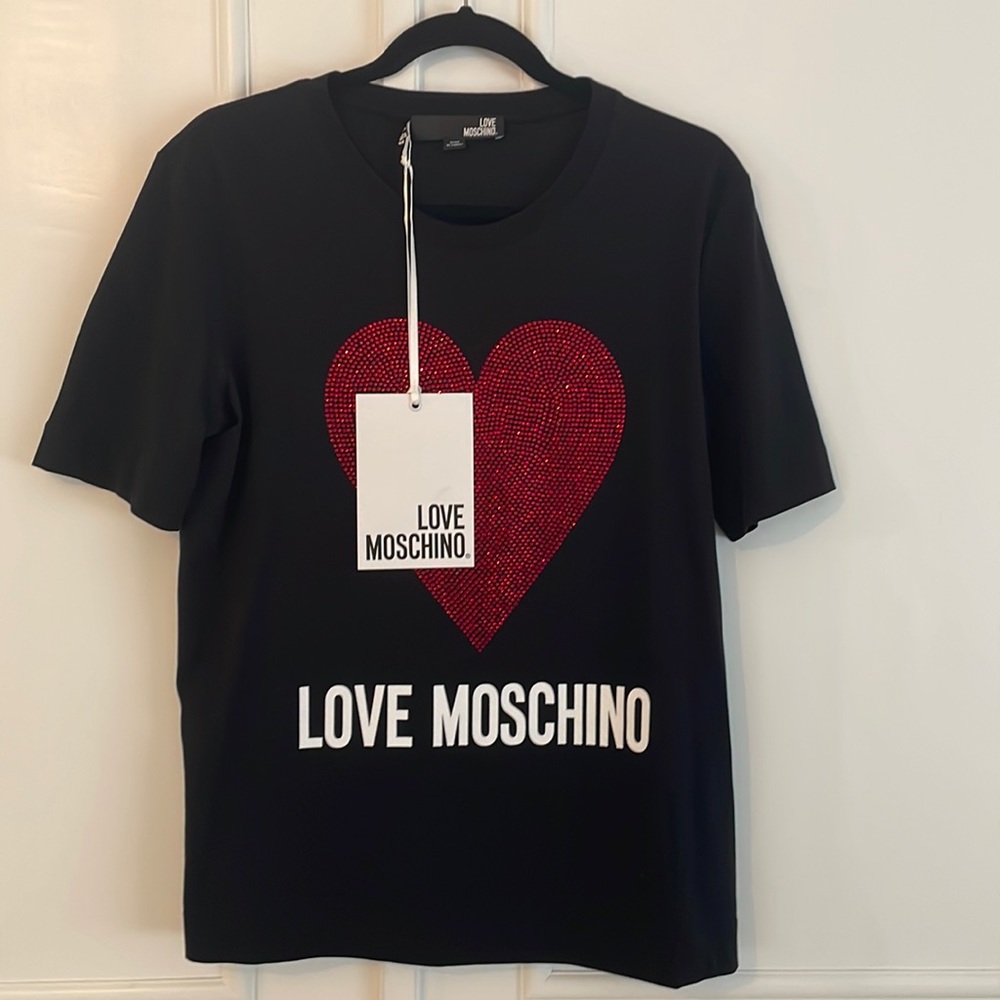 NWT Love Moschino Rhinestone Heart T-shirt - Picture 2 of 11